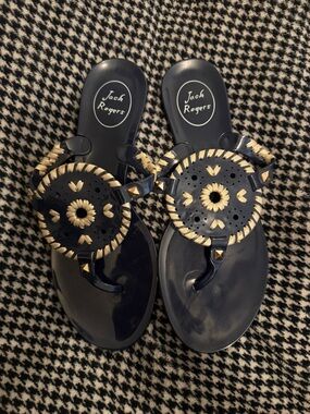 Jack Rogers Navy and Gold Jelly Thong Sandals